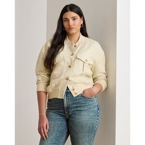 NEW Lauren Ralph Lauren Linen Blend Jacket Ivory Beige Cream Bomber Style 20W‎
